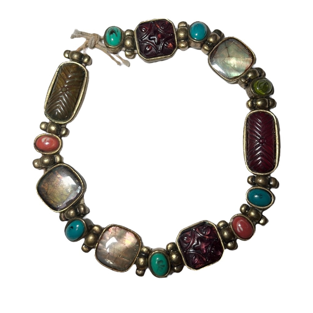 Monet Slide Charm Bead Stretch Elastic Bracelet Brass Tone Vintage Signed